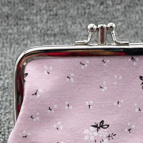 Floral Canvas Coin Purse, Women Change Purse with 2 Compartments, Kiss Lock Closure Pouch for Cash Coins Cards