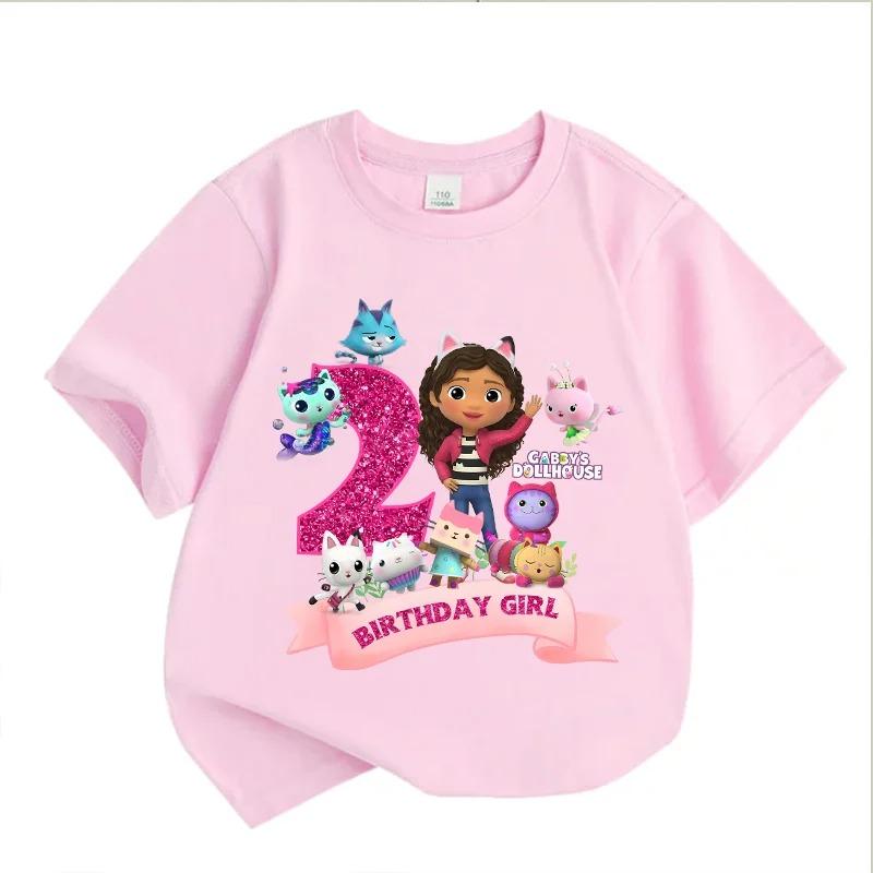 Gabbys Puppenhaus Geburtstag Zahl T-Shirt Mädchen Weiß Rosa Kurzarm T-Shirts Oberteile Baumwolle Sommer Lässig Partyzubehör T-Shirt