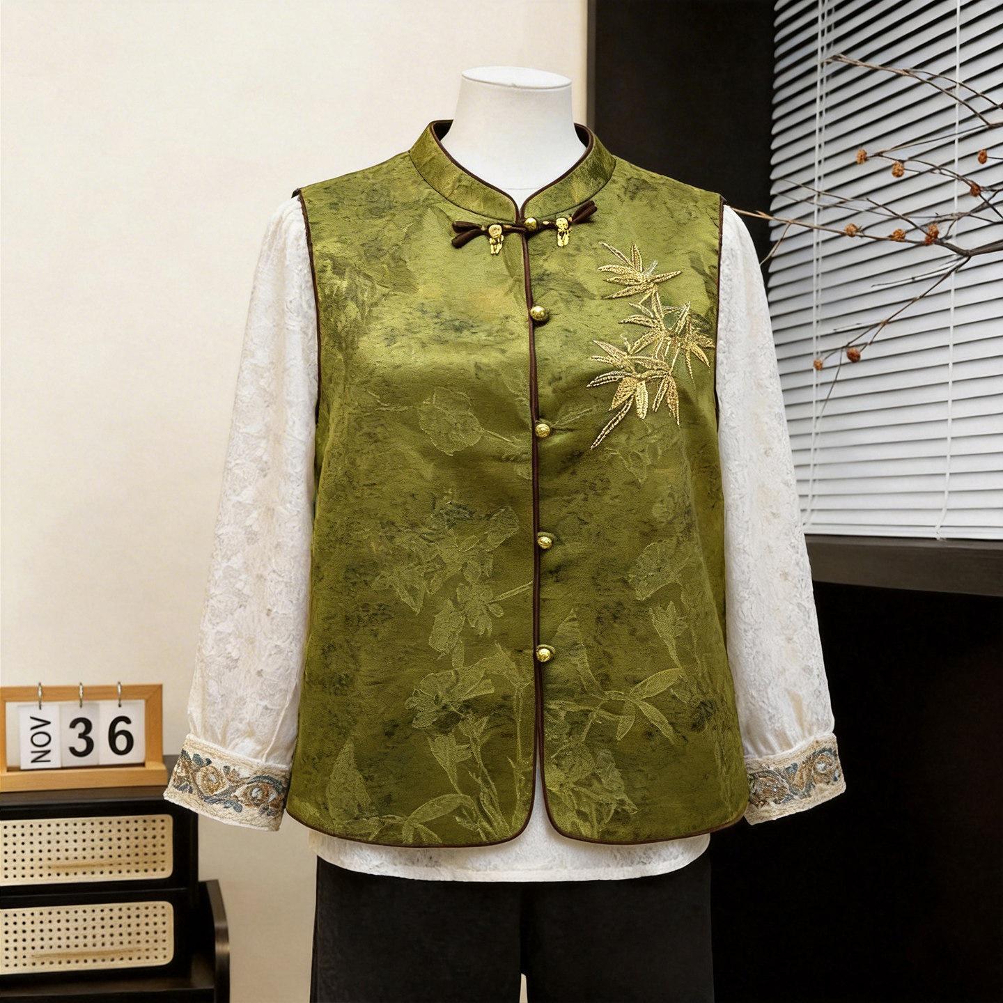 2026 Spring Chinese National Style Embroidered Jacquard Sleeveless Vest for Women XL (Recommended 53-60 kg)