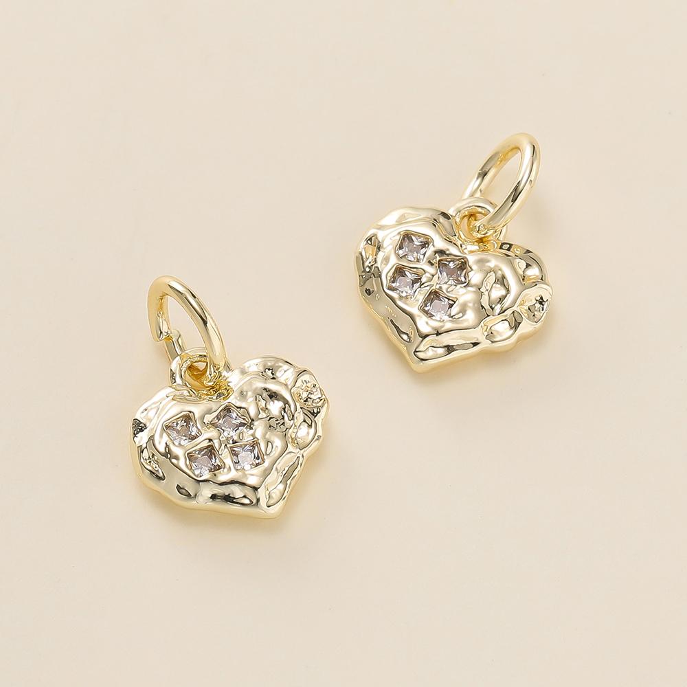 2Piece/Lot 14/18K Gold Color Plated Heart Shape Pendants with Zircon for DIY Bracelets Necklace Jewelry Making Accessories