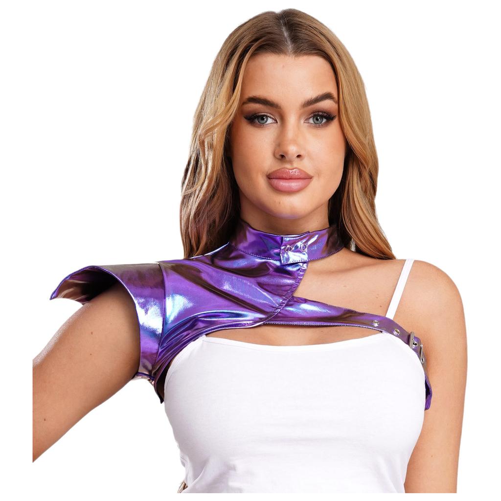 Womens Gothic Steampunk Shoulder Armor Fly Sleeve Adjustable Buckle Metallic Shiny Shrug Rave Wear