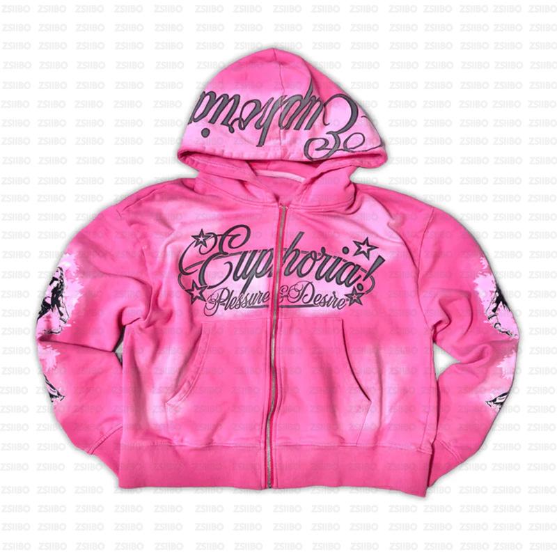 

Осенний Уличный Модный Уникальный Худи на Молнии с Принтом Букв Харадзюку с Круглым Вырезом S розовый