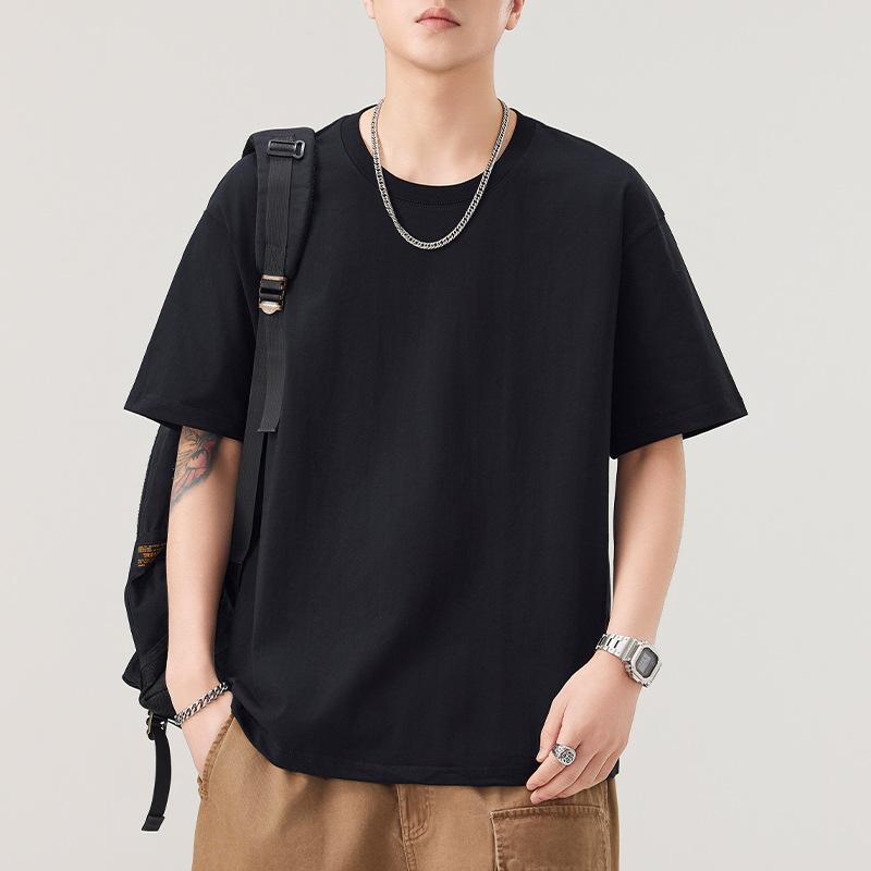 260g Heavy Short-sleeved T-shirt for Men's Summer New Loose Round Neck Five-point Sleeve T-shirt Pure T-shirt