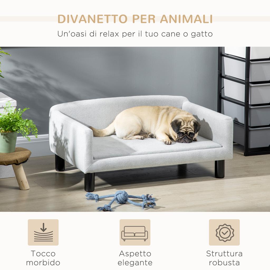 Velvet Dog Sofa for Medium and Small Dogs with Cushion, Armrests and Backrest, 82x54x36 Cm, Light Grey