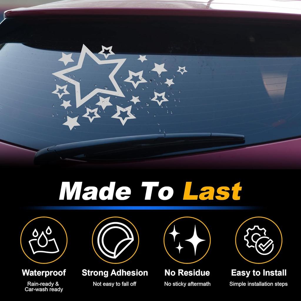 Reflective Bumper Decal Reflective Silver Tone Square A Version of the Stars Reflective Car Sticker Personalized Decoration Vehicle Body or Window