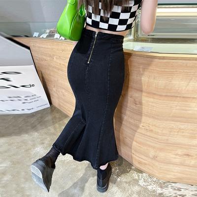 Cowboy Fishtail Skirt Female Open Package Hip Skirt Summer Year Stretch Black Slim High-waisted Bustier Skirt Female Fashion Denim Bustier Skirt