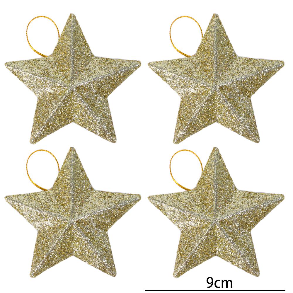 4/24PCS Glitter Star Christmas Tree Ornament Gold Pentagram Xmas Hanging Star Pendant Holiday Wedding Party Decoration Kids Gift