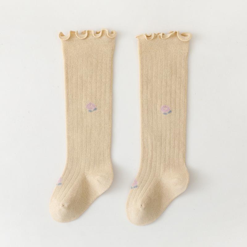Spring Baby Socks for Girls, Long Tube Socks for Babies and Children, Floral Loose Top Socks for Newborns, Non-Tightening Socks for Little Girls