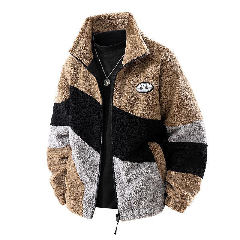 

Lamb wool jacket men s and women s autumn and winter loose warm piled thickened couple stand-up collar men s jacket 3XL