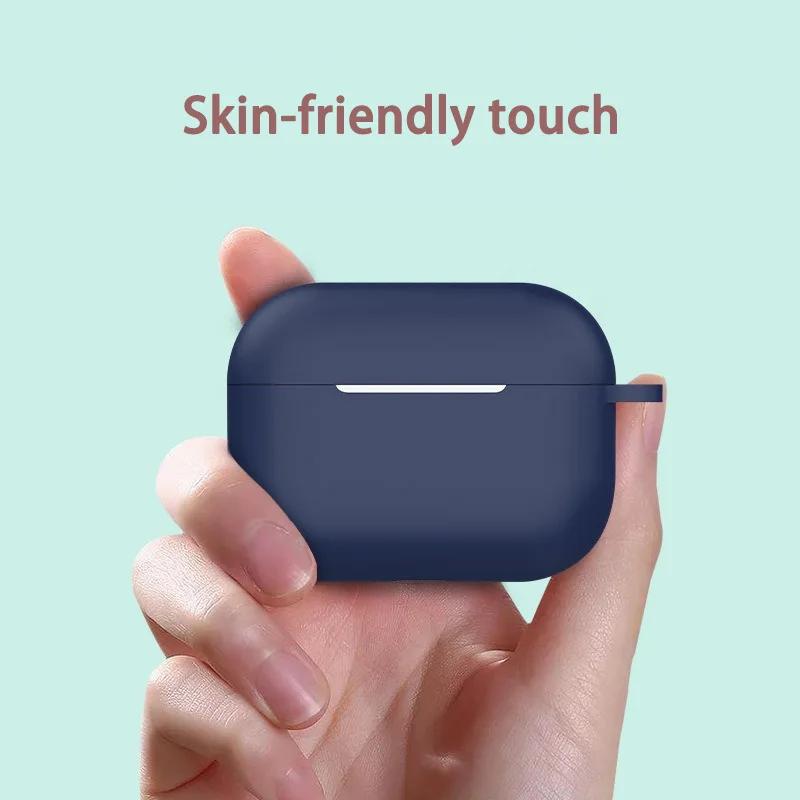 Silicone Case for Airpods 1 2 3 4 Pro Series Simple Solid Skin-feeling Headphone Protective Case with Hanging Buckle
