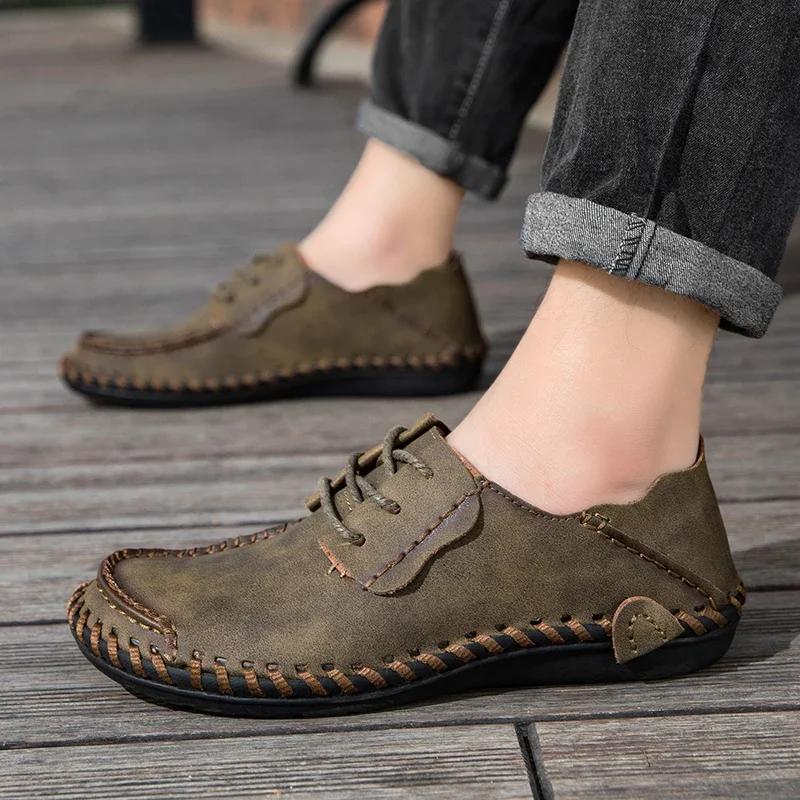 Pantofi Casual din Piele Lucrați Manual la Modă pentru Bărbați cu Șireturi Confortabili Moi Mocasini Loafers Pantofi de Condus Mărimi Mari 47 48