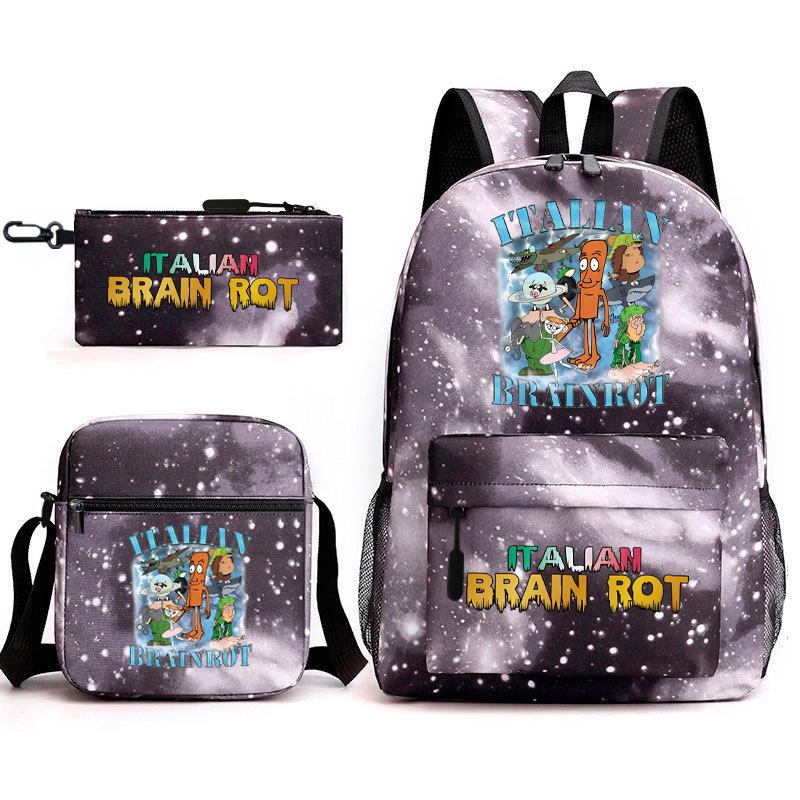 Cartoon abstract Shanhaijing primary school students and teenagers backpack schoolbag tongtongsahur three-piece set L