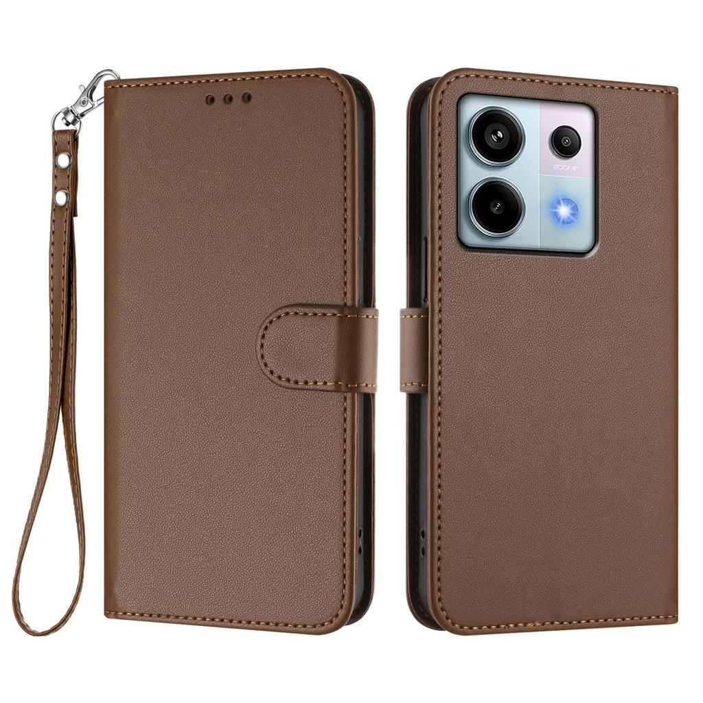 For Xiaomi Poco X6 5G/Xiaomi Redmi Note 13 Pro 5G Leather Case Wallet Stand Phone Cover with Wrist Strap
