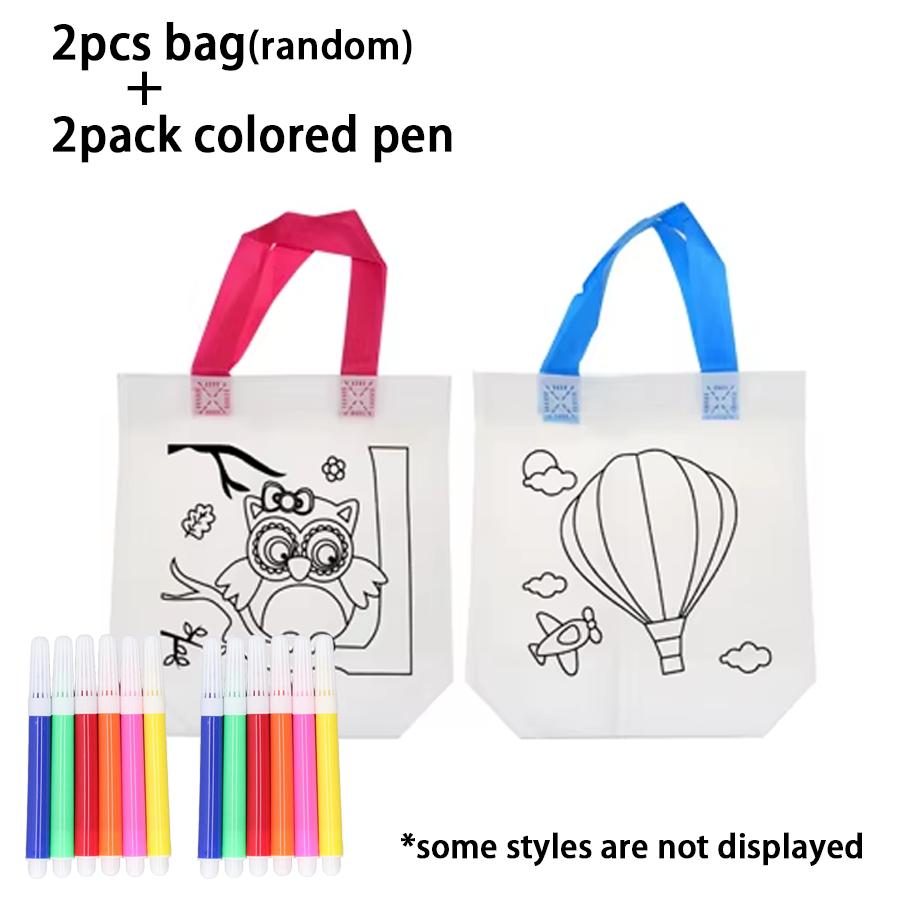 4/10/20pcs Non-woven Tote Bag & 6-Color Mini Watercolor Pen, DIY Graffiti Art Supplies Birthday Party Handcraft Painting Art XJM