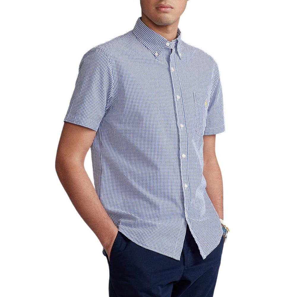 Polo Ralph Lauren Camicia a Maniche Corte Monopetto con Logo Ricamato Uomo camicie Blu 710833828-001