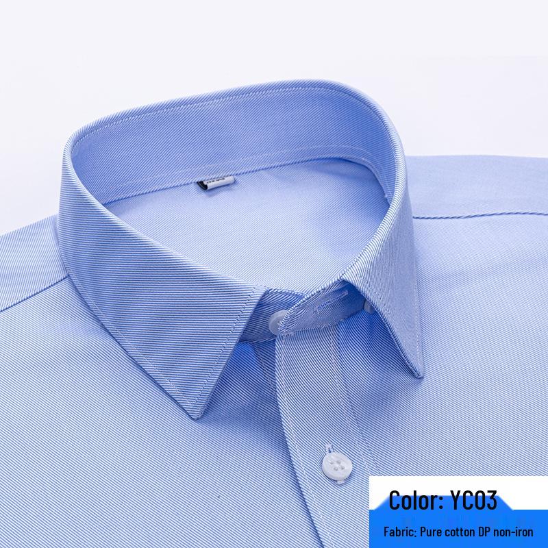 2026 Spring Men's Non-Iron Double-Ply Pure Cotton Long-Sleeve Formal Shirt