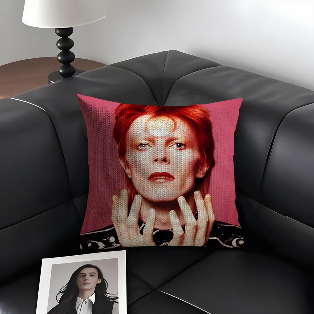 D-David Bowiee Singer Cushion Cover Natural Linen Organic Fabric Double-Sided Printing Sofa Home Decor Gift Pillow Case