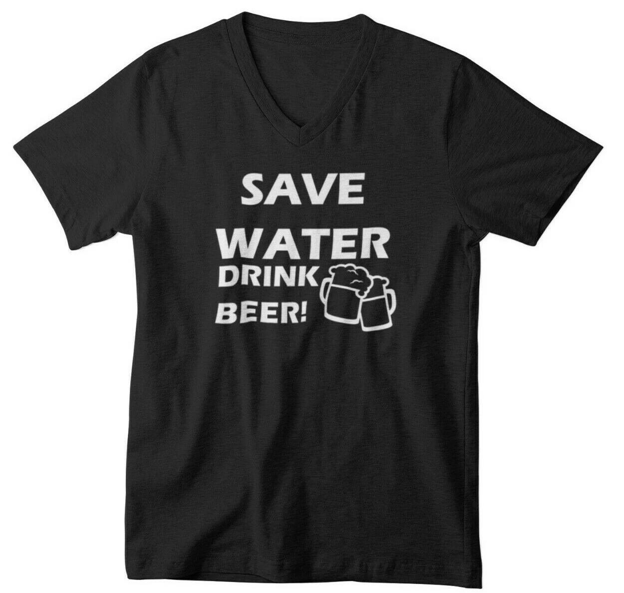 Mens V-neck Save Water Drink Beer T Shirt Oktoberfest Gift Drunk Vacay Mode Tee 3XL