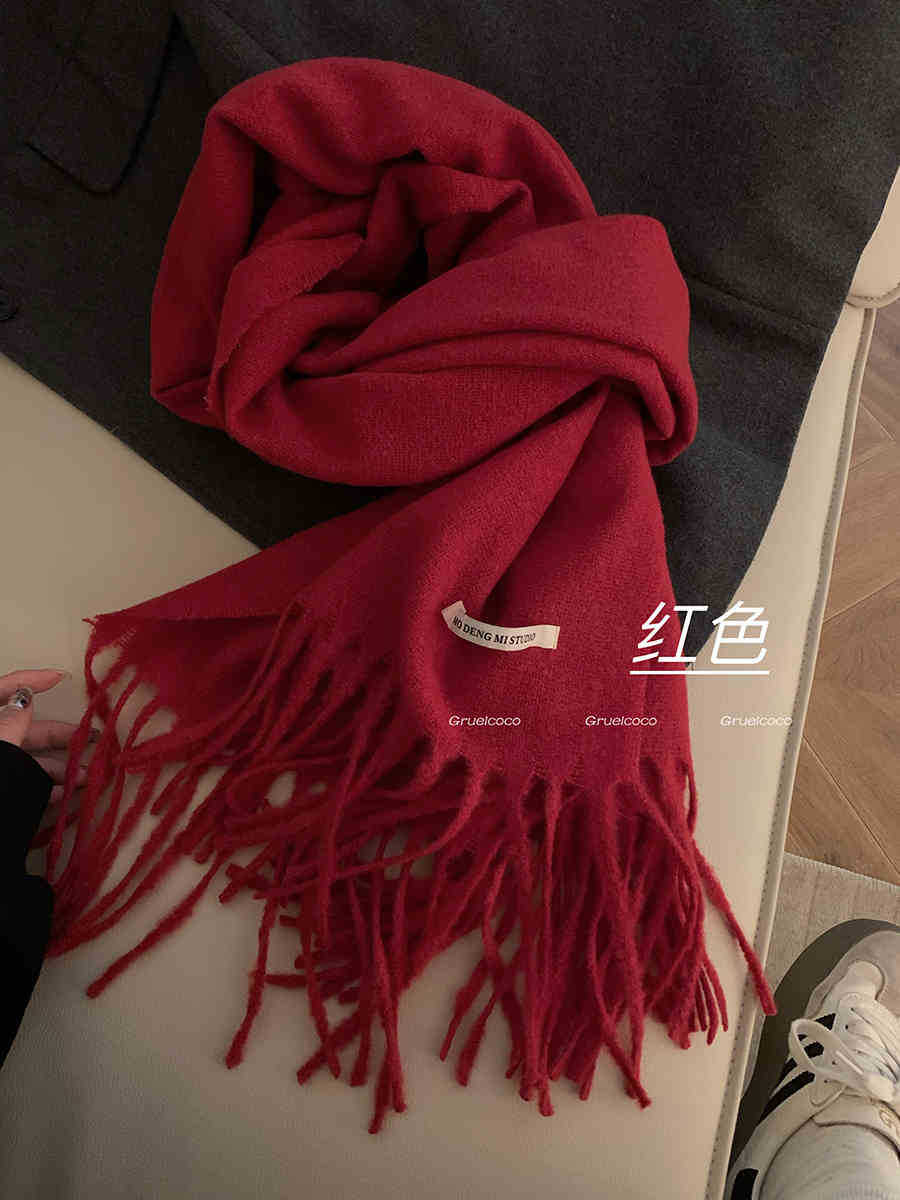 

Простой однотонный шарф с бахромой, женский зимний студенческий теплый шарф, шаль двойного назначения