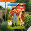 2D Flat - 2D Flat Printing Garden Flag 1pc, Young Farmer with Animals Durable Single-Sided Print Yard Flag, Garden And Home Holiday Decoration, 29.97 