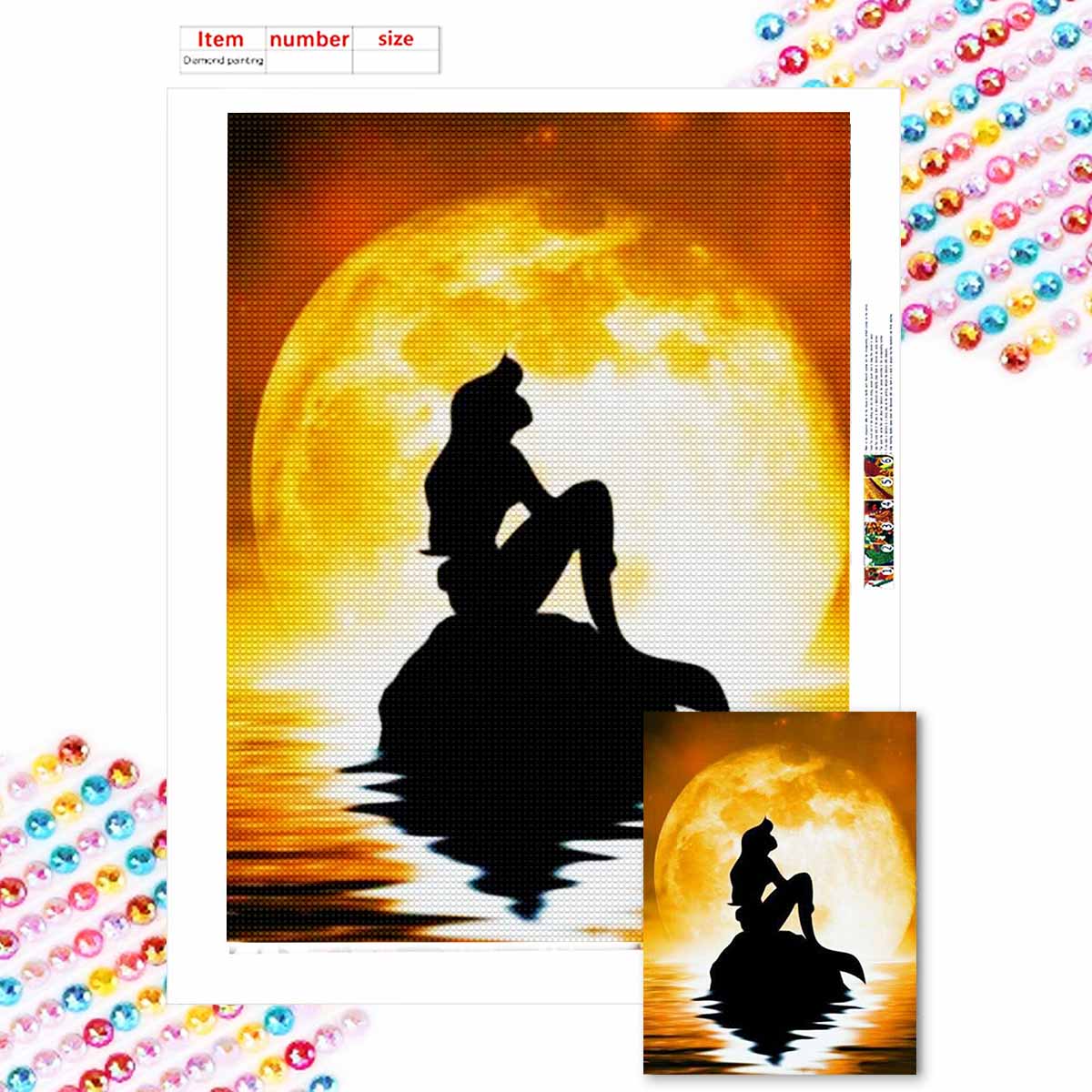 

Полная круглая алмазная живопись Одинокая русалка Искусство Стразы Картина Мозаика DIY 5D Вышивка крестом Домашнее украшение Round 20x30cm