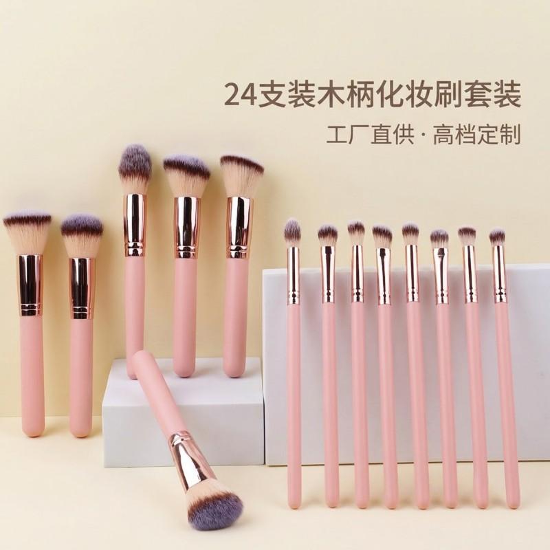 24pcs Wood Handle Makeup Brush Set Synthetic Soft Bristles Powder Eyeshadow Contour Full Cosmetic Brushes