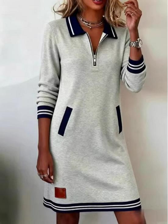 Europäisches und Amerikanisches Lässiges Damen-Reißverschluss-Langarm-Kapuzenpullover-Kleid
