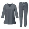 Set da Lavoro da Donna a Manica 3/4 con Top Scollo a V e Pantaloni Jogger, Uniforme Morbida ed Elastica per Professionisti Medici