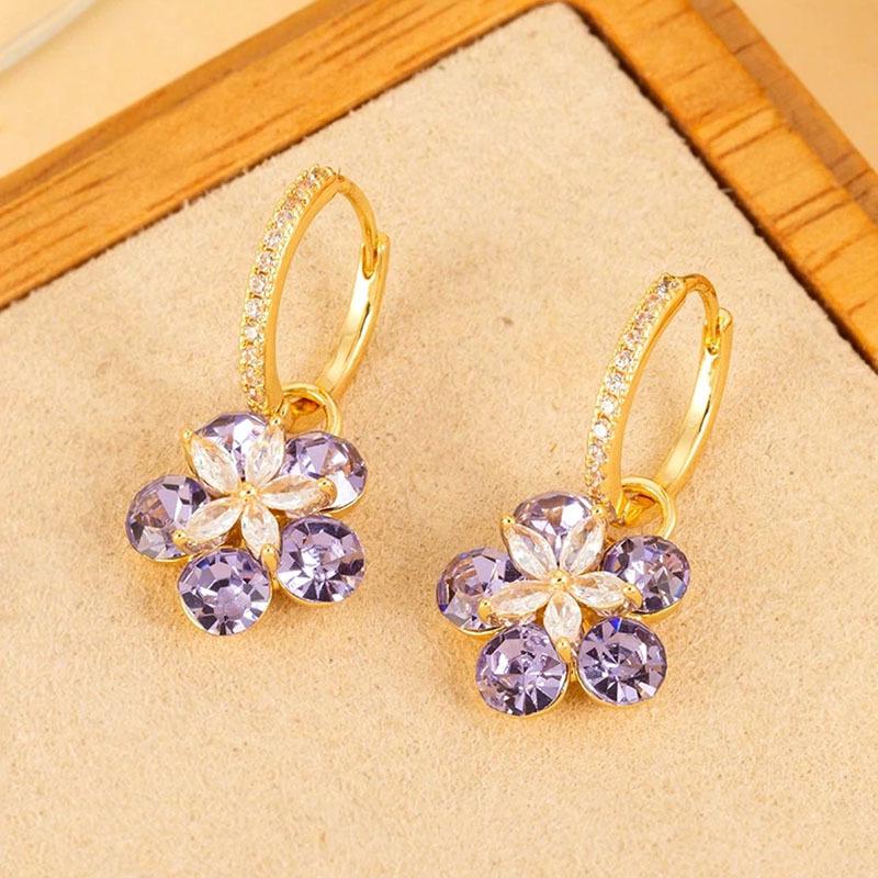 Fresh Zircon Flower Ear Cuff Earrings - Spring/Summer 2024 Fashion Niche Design