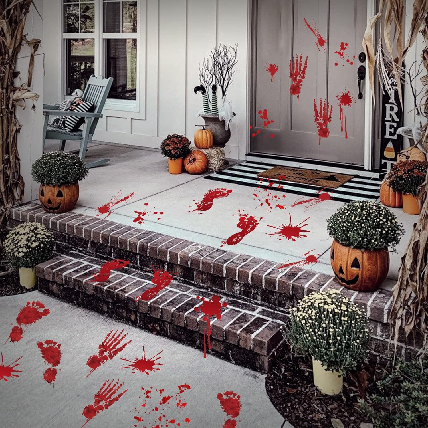 128 Pcs Halloween Footprints Floor Clings - Bloody Halloween Decorations, Floor Stickers Decals for Party Supplies (12 Sheets)