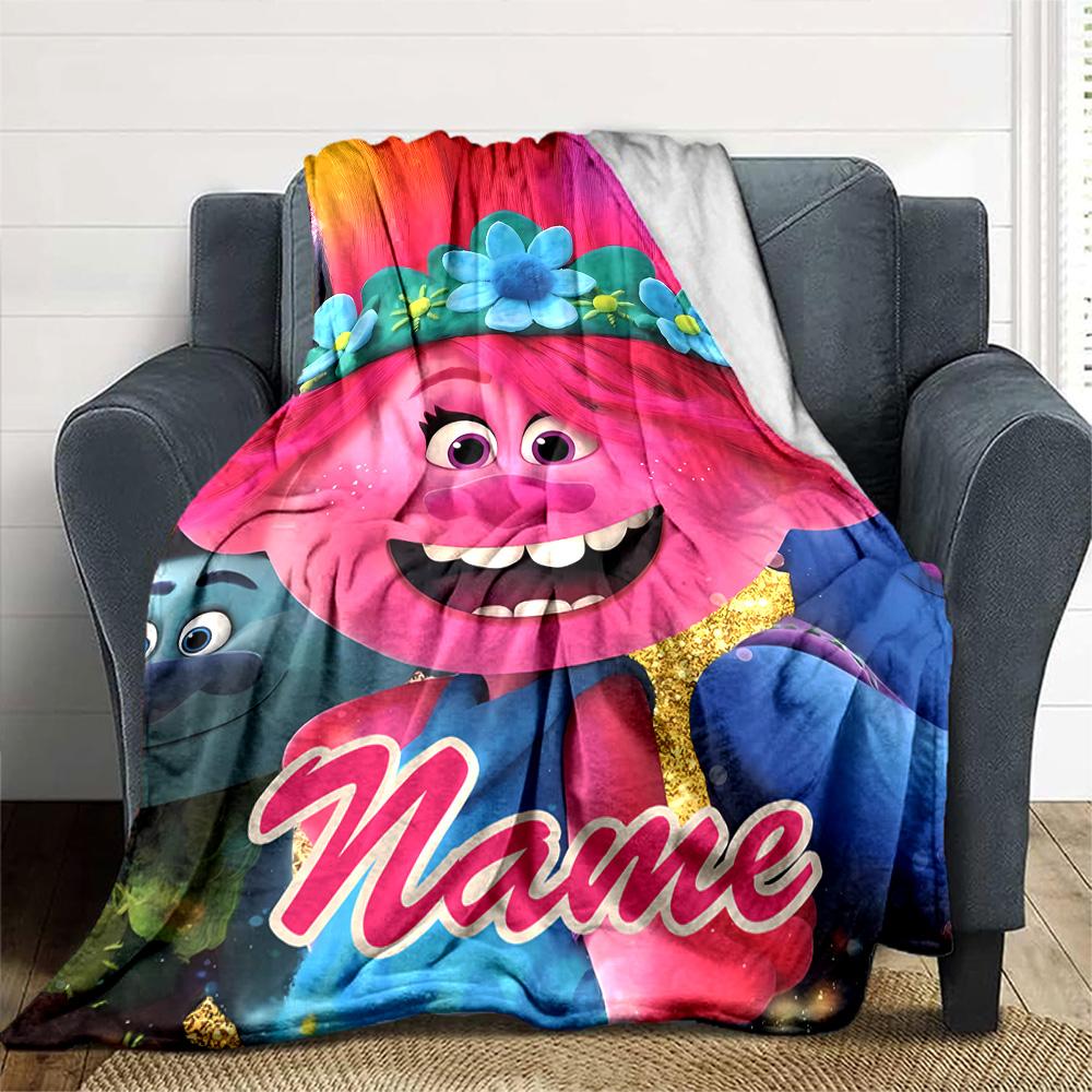 Customizable Trolls3 Throw Blanket – Personalized Name, All-Season Cozy Snug Blanket, Machine Washable, Personalized Blanket