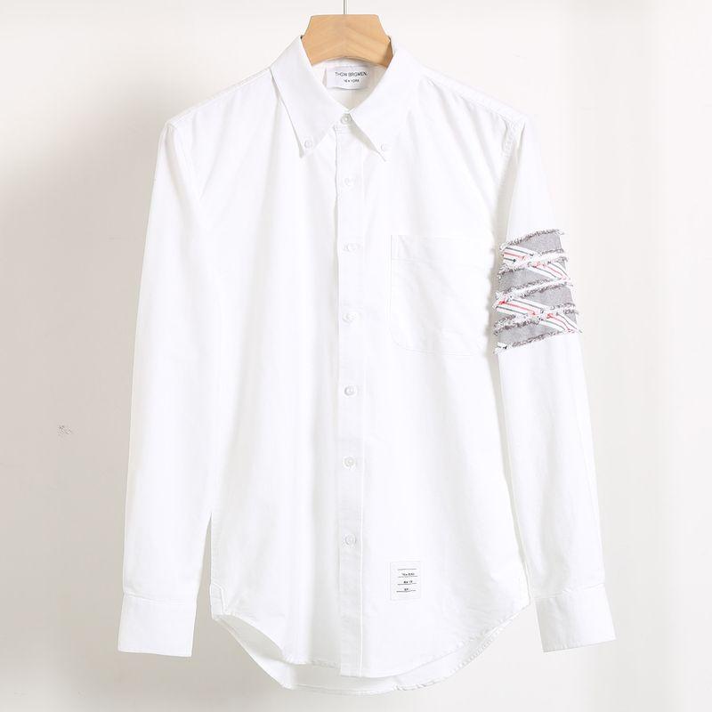 Classic Four-Stripe High-Thread-Count Cotton Oxford Shirt for Men, New Solid Color Basic Casual Long-Sleeve Shirt for Women