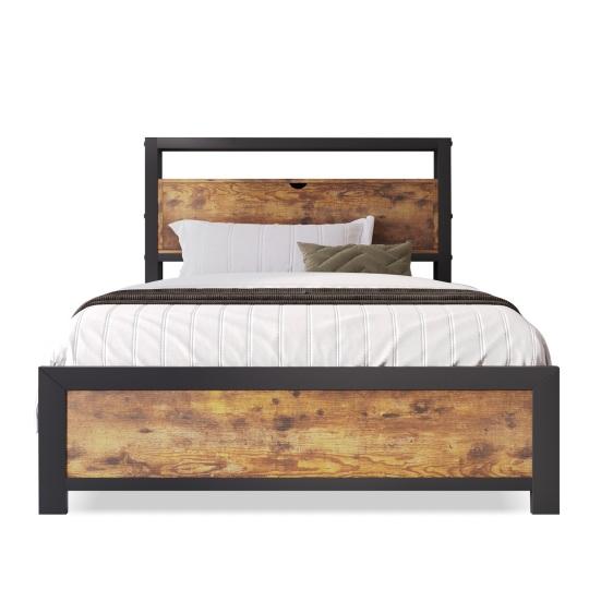 Platform Bed Metal with Storage Headboard Strong Load Bearing Adult Single Slats Frames Home Furniture Space Head