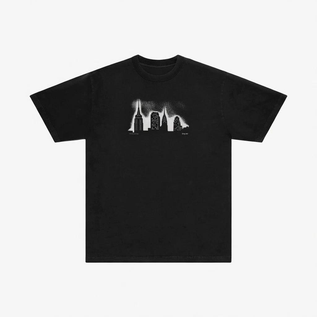 

Black Night City Skyline Oversized T shirt - Streetwear 4XL