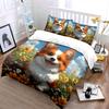 Cute Corgi In Vibrant Flower Field Duvet Cover Set With 3D Printing Design Soft Polyester Bedding Set All-Season Comfort