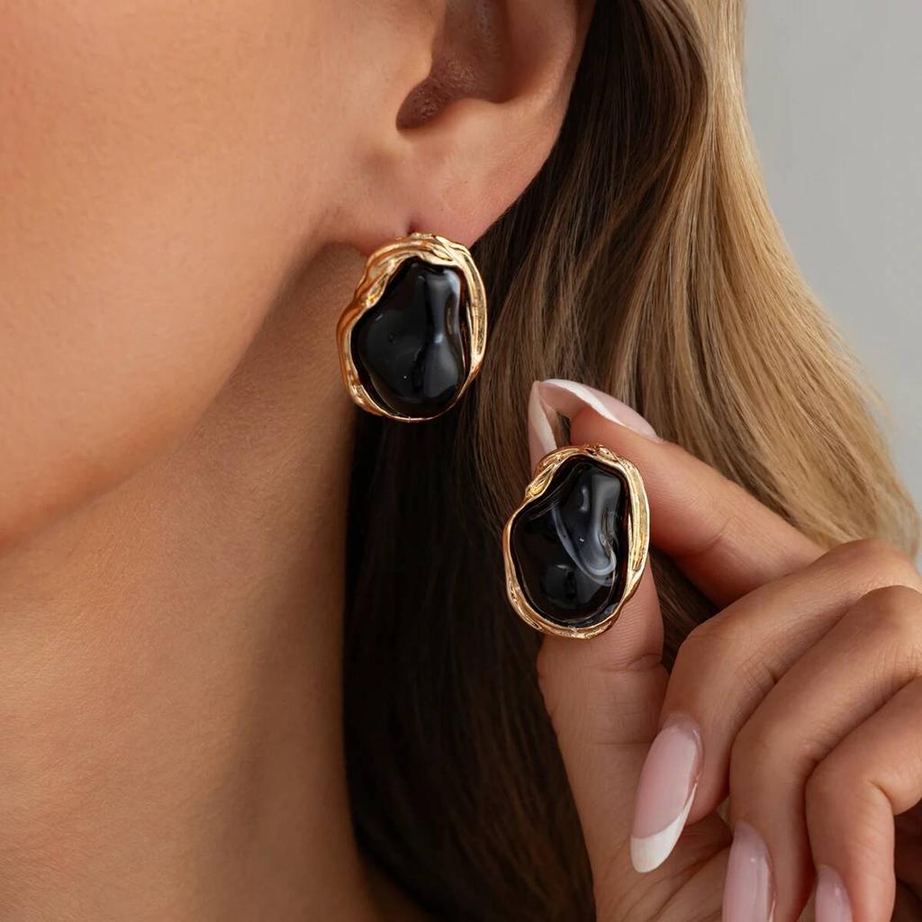 Salircon 8 Colors Classic Irregular Inlaid Resin Stud Earrings Women Vintage Geometry Acrylic Piercing Earrings Fashion Jewelry
