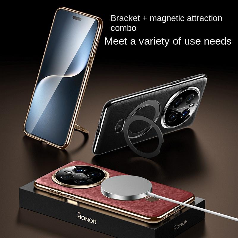 Einfache Leder Drehbar Metall Magnetisch Halter Hülle Für Honor Magic 7 Pro magic7 Rundum Kamera Schutz Abdeckung
