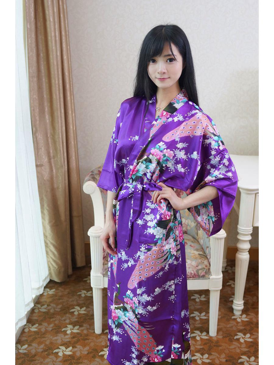 

Женский большой размер Костюм Тан Павлиний шелк-иссю Роскошный халат Пижама One Size фиолетовый