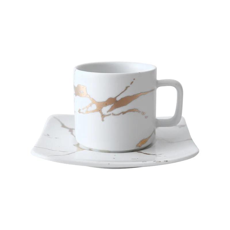Marmor-Kaffeetasse, schwarz-weiße Tasse und Untertasse. Hochwertige Kaffeetasse, Kaffeeservice, Untertasse, Becher, Tassen