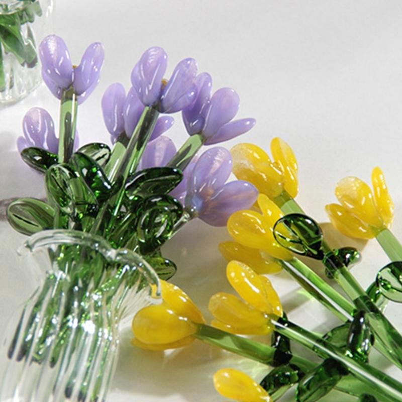 Handcrafted Glass Flowers Crystal Flower Figurine for Desk and Shelf Decoration Home Decors Piece