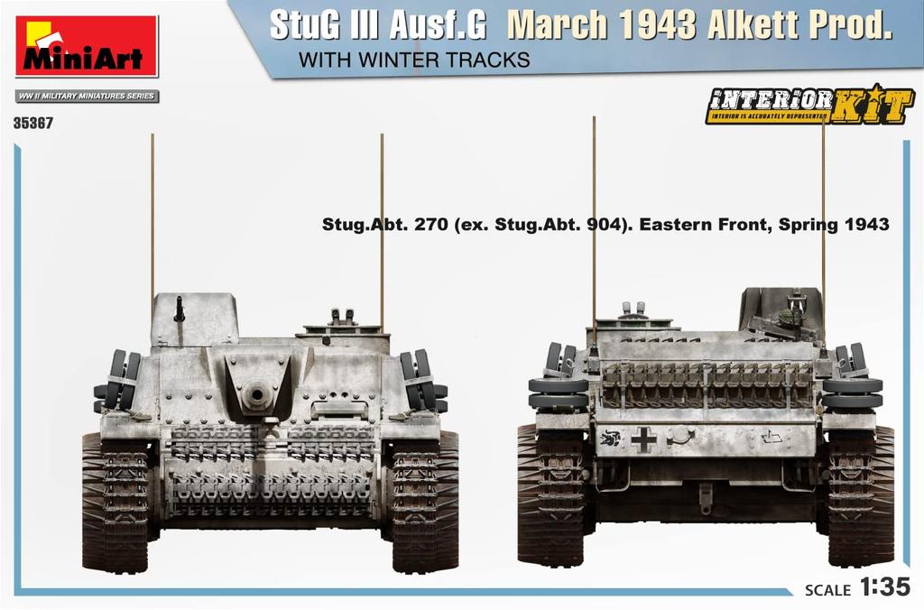MiniArt Scale German III March with Alkett Winter Full Plastic Model MA35367 1/35 Sturmgeschütz Ausf. G, 1943, Tracks, Interior, Kit,