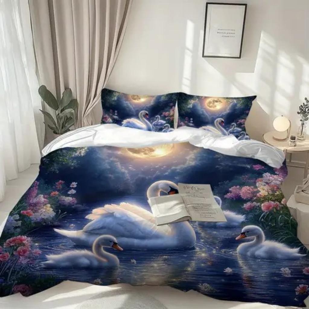 Light Color Elegant White Swan Duvet Cover Queen King Size Swan Pearl Bedding Set Four Seasons Universal Room Decoration Luxury