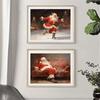 Vintage Santa Claus on A Swing Poster Reindeer Prints Canvas Printing Christmas Holiday Wall Art Picture for Home Decor Gifts