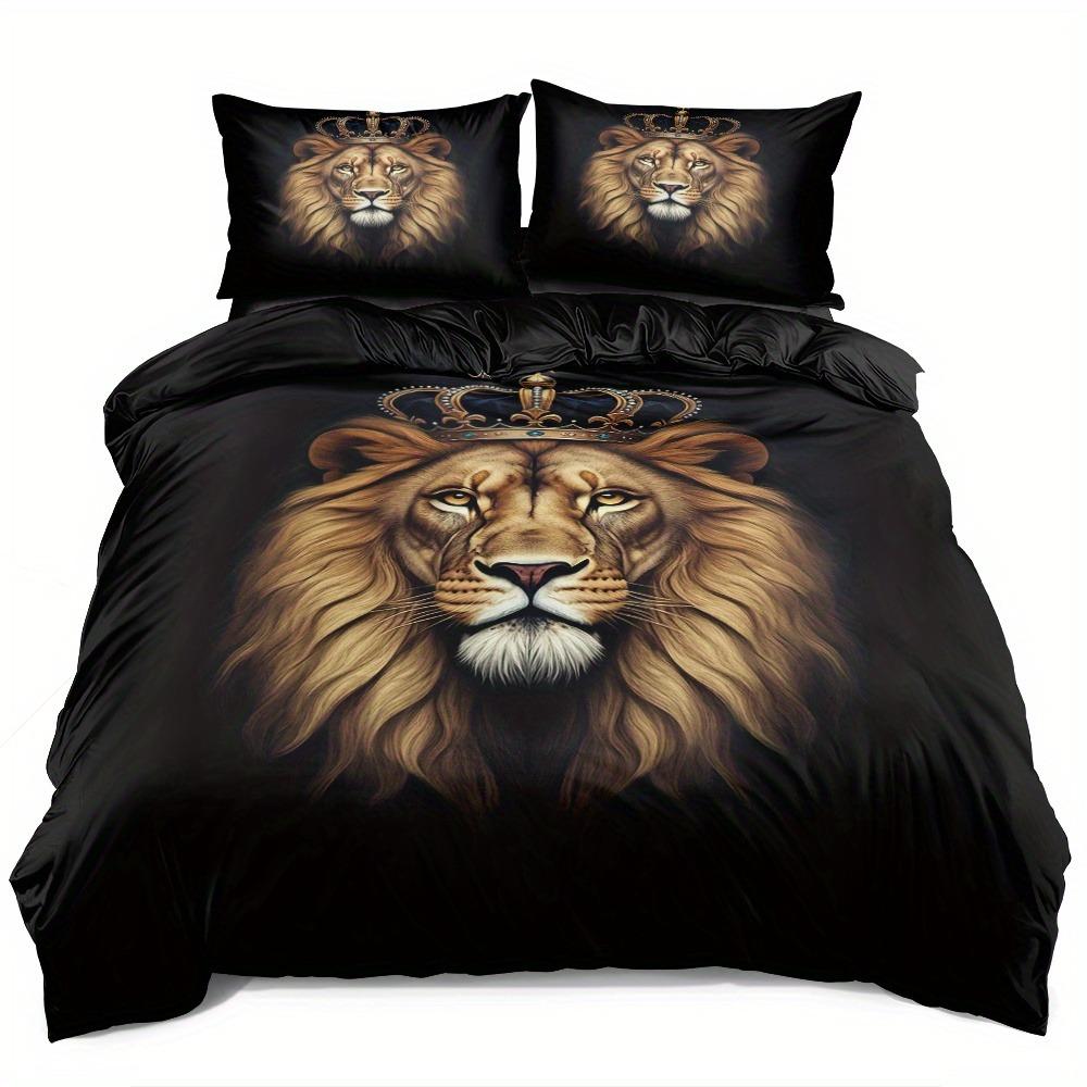 Crown Lion Sengetøysett Dynetrekksett Dyne Trekk Med Putetrekk Enkelt Twin Queen Dobbel Størrelse For Soveromsdekor Bursdagsgave