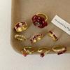 Ankara Red Dripping Oil Flower Opening Ring Female Niche Retro Light Luxury Elegant Fashion Versatile Ring Ring
