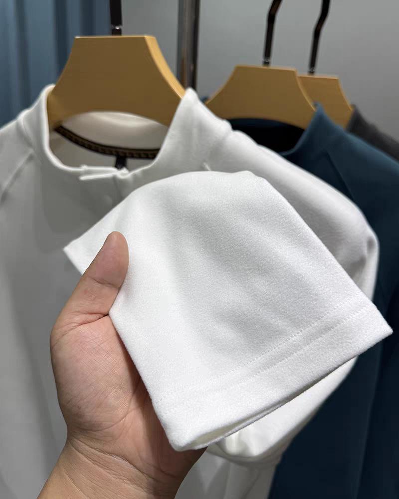 Men's Velvet Collar Henry Long Sleeve Base Layer Shirt - Warm Brushed Solid Casual Autumn/Winter Inner Wear