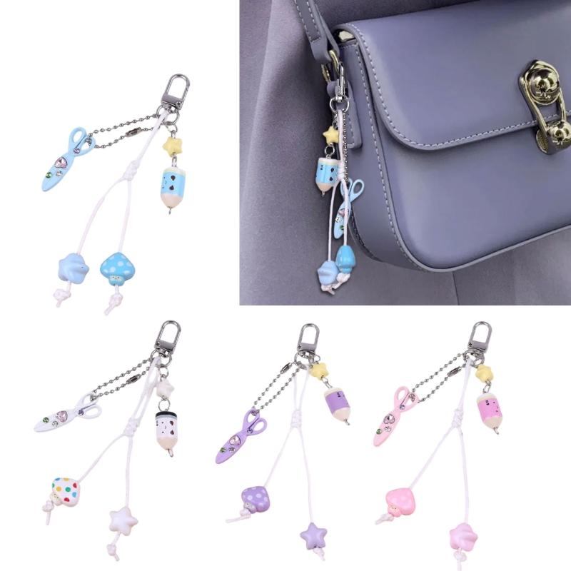 Cute Bag Charm Pendant Keyring Scissors,Pencil Braided Rope Keychain Bag Charm for Backpack Purse Handbag Decoration