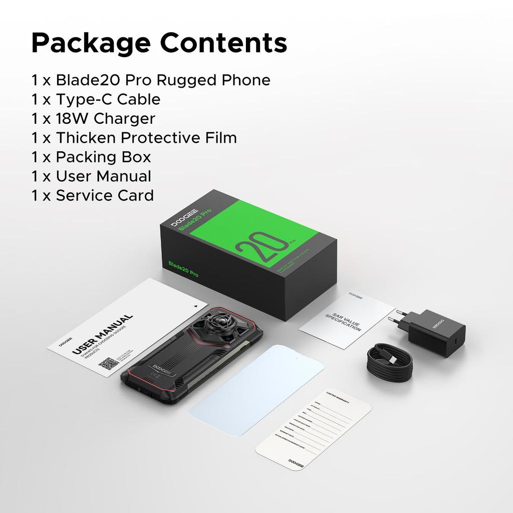 DOOGEE Blade 20 Pro Rugged Smartphone Android 15, 24GB+256GB/2TB,50MP+20MP+8MP, Triple Card slots/NFC/OTG/GPS/Face ID
