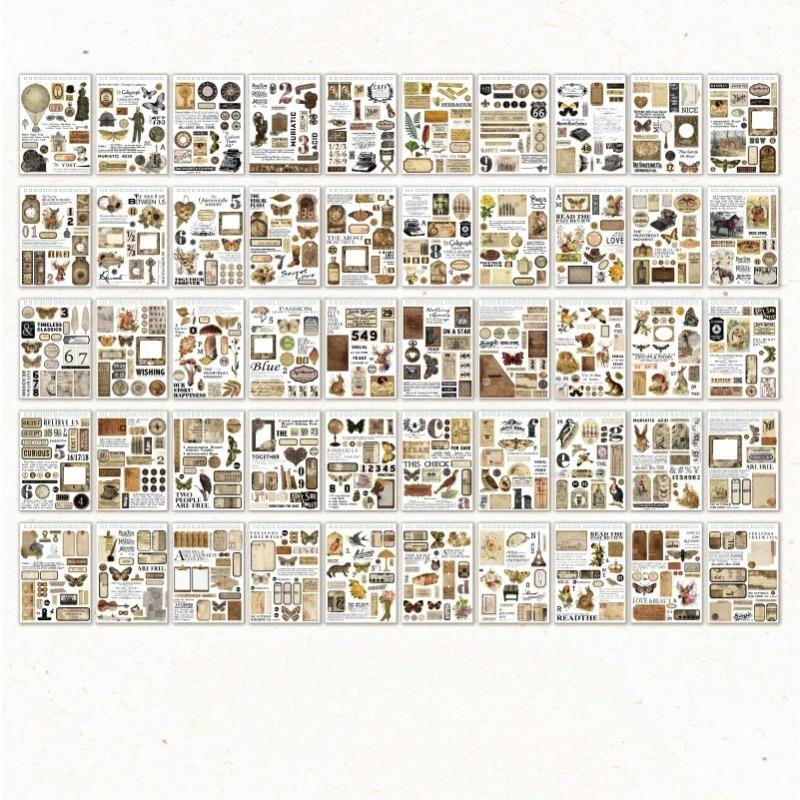 50 Pcs Large-sized Sticker Books Vintage Decorative Adhesive Diy Stick Labels Diary Album Scrapbooking Material Craft Supplies