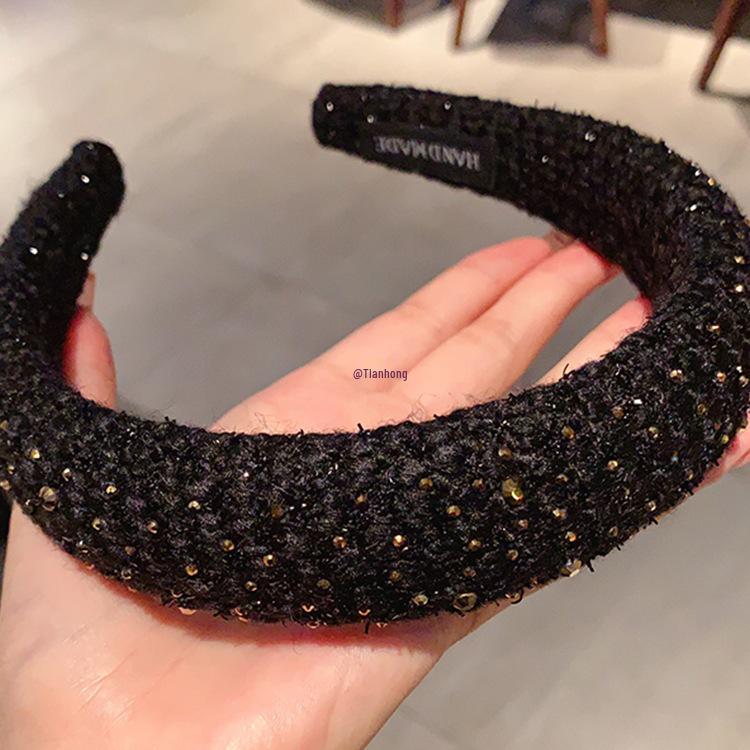 Korean Minimalist Wool Rhinestone Headband: Stylish High Skull Hair Clip